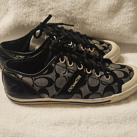 Coach Signature Monogram Grey & Black Sneakers Shoes Women's Size 9B - Picture 3 of 9